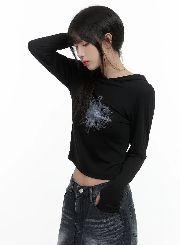 Today Only Printed Hand Warmer Long Sleeve Hood Top CS419