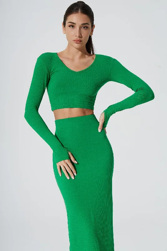 The Best Prices Zeya Knitted Long Sleeve Crop Top - Fern Green