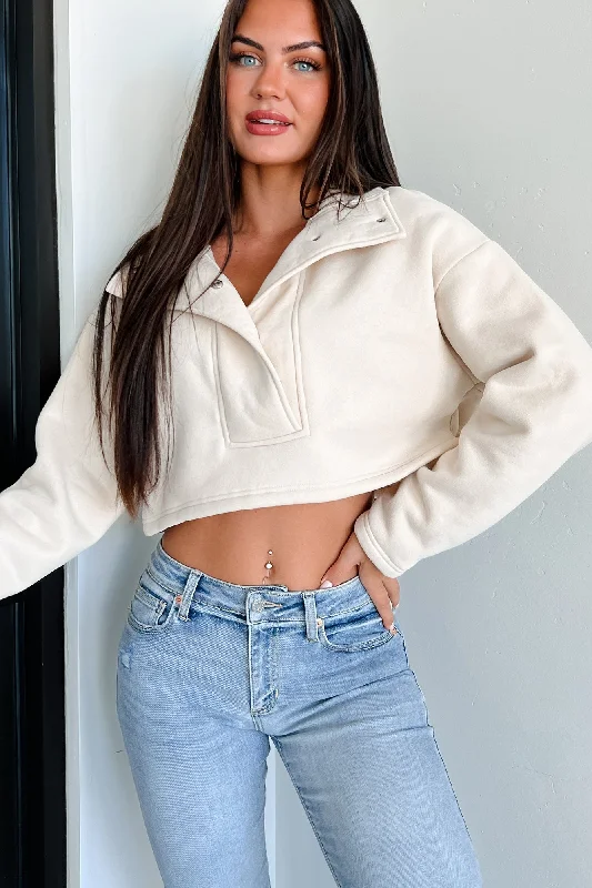 Savings Galore Go-Getter Attitude Cropped Snap-Button Pullover (Cream)