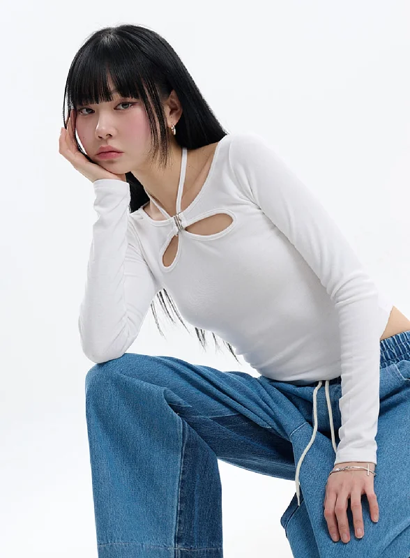 Limited Supply Halter Cut Out Crop Long Sleeve IF413