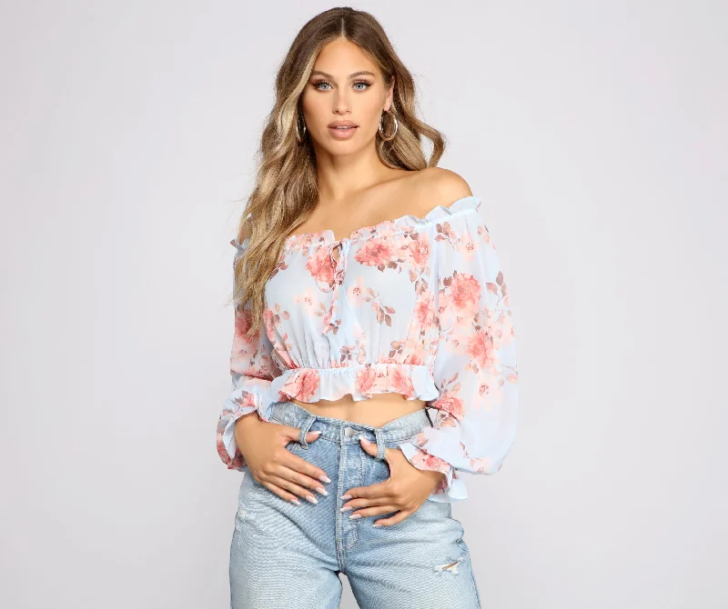 Make Your Weekend Count with Savings Flirty Off The Shoulder Ruffled Floral Top