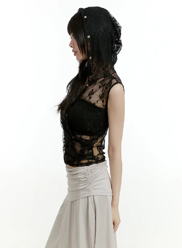Limited Offer See-Through Buttoned Sleeveless Hoodie Top CL426