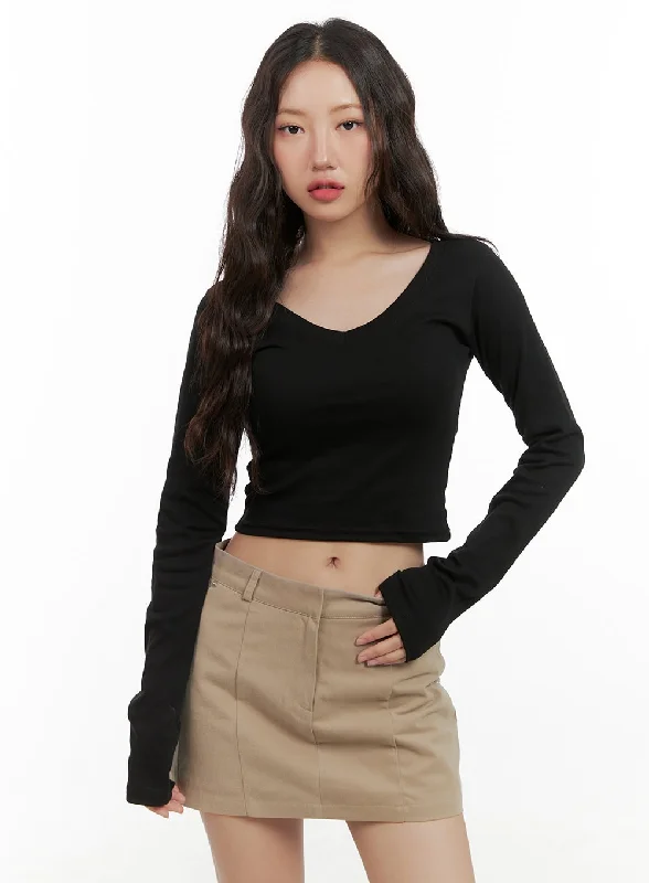 Early Bird Cotton V-Neck Crop Long Sleeve Top CG422