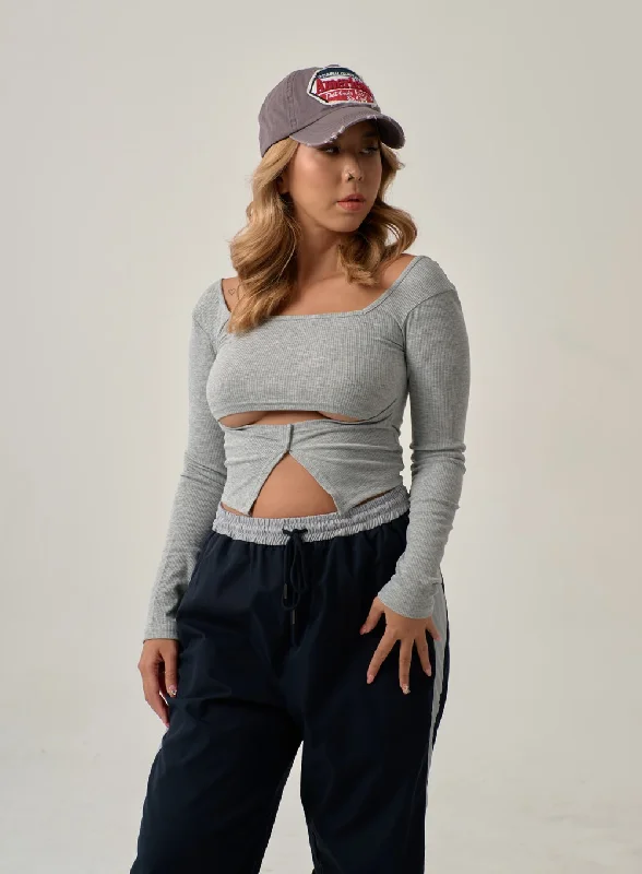 Stock Clearance Sexy Square Neck Front Hole Top IN22