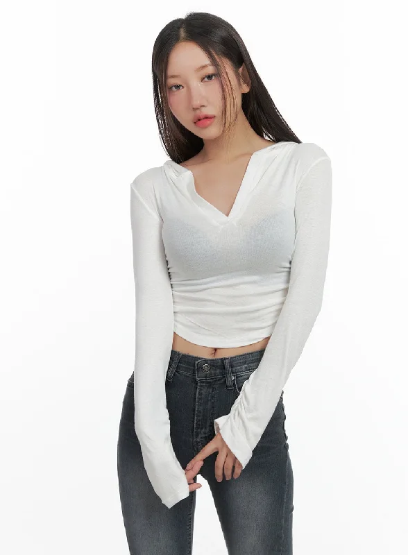 Make Your Weekend Count with Savings Classic Slim V-Neck Crop Top Hoodie CO402