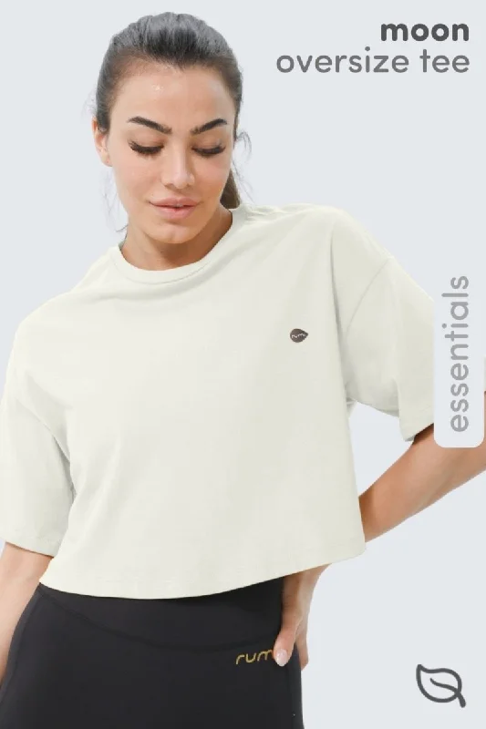 Weekend Shopping Extravaganza W Moon Tee Oversized Cropped - Natural