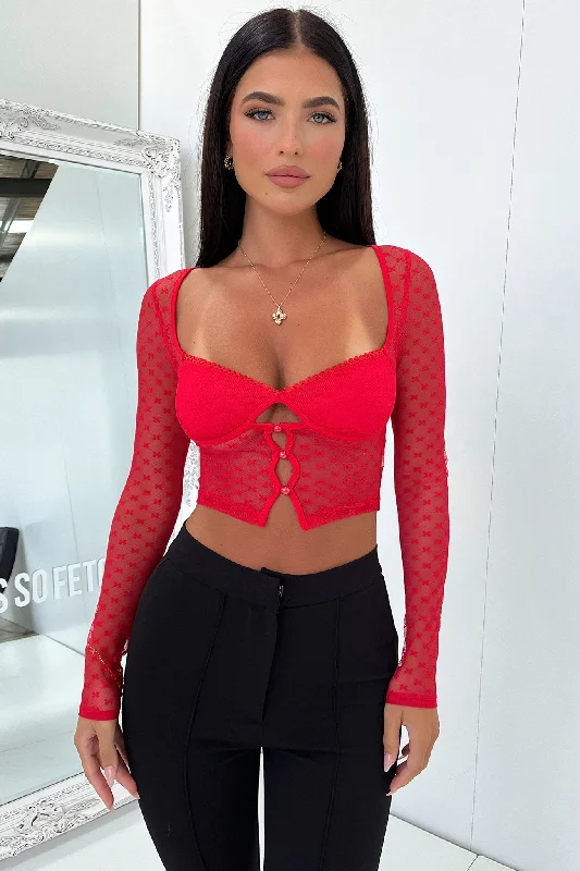 Today's Deal Kacey Long Sleeve Top - Red