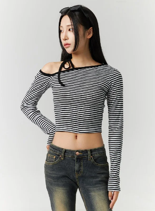 Weekend Specials to Delight Asymmetrical Stripe Crop Top CN328
