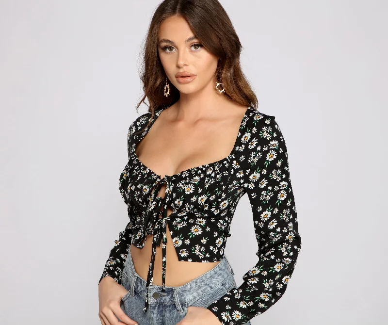 Exclusive Offer Darling Daisy Tie-Front Crop Top