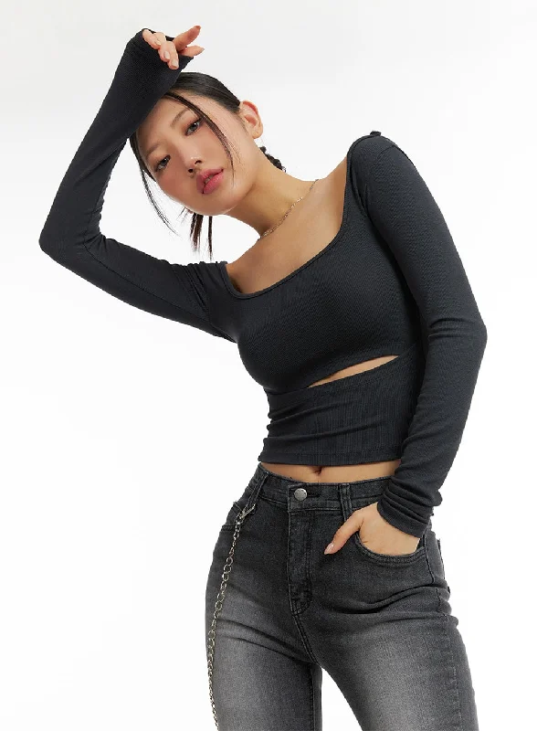 Time-Sensitive Square Neck Cut Out Crop Top IM405