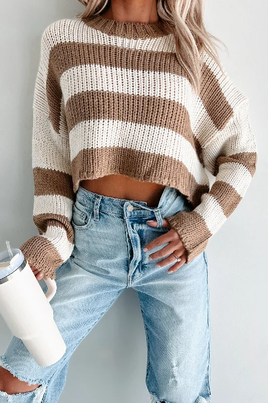 Weekend Shopping Extravaganza Share Your Story Striped Crop Sweater (Cream/Taupe)