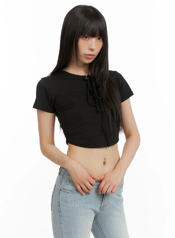Steal Deal Round Neck Solid Crop Tee CU424