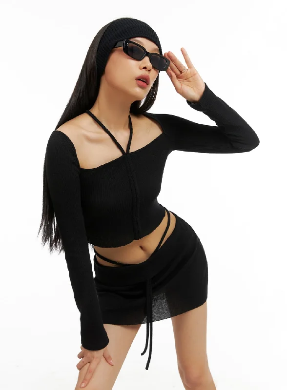 Weekend Bargains to Snag Halter Crop Long Sleeve Top IA417