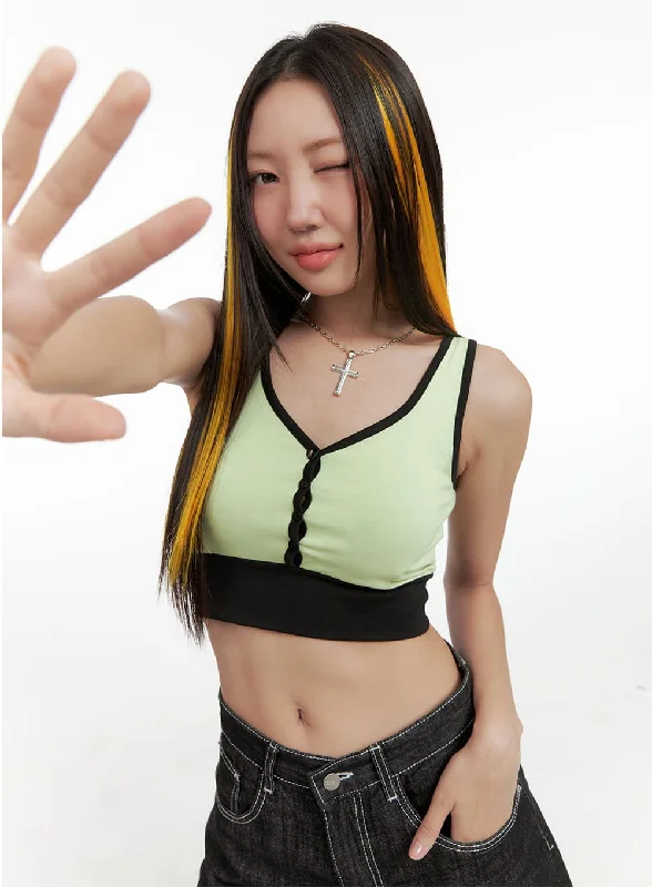 Weekend Bargains to Savor Buttoned Contrasting Crop Top OG406