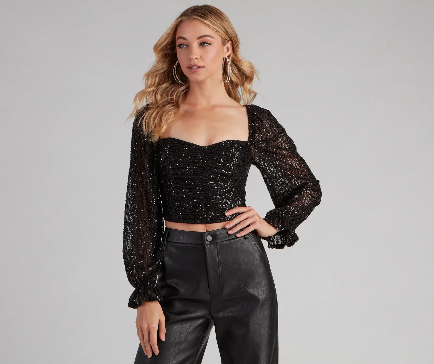 Best Choice Chandelier Sequin Long Sleeve Crop Top