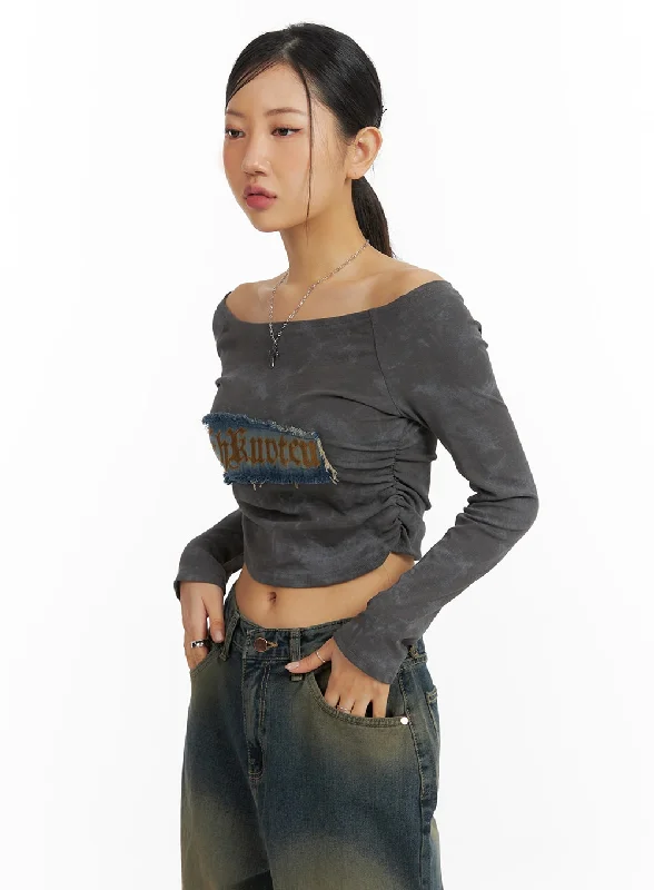 Online Exclusive Vintage Washed Shirred Crop Top CF420