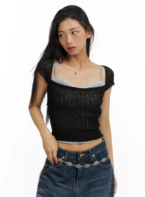 Weekend Discounts to Enjoy Ribbed Square Neck Knit Top CA423