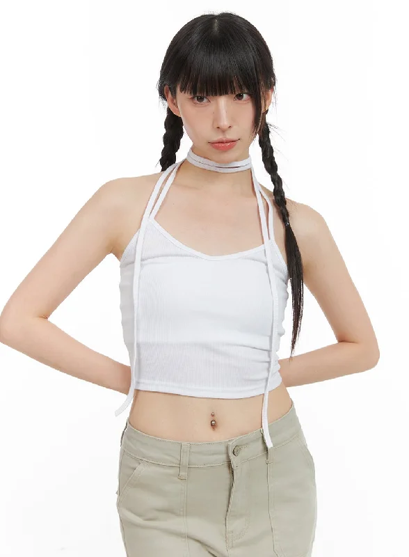 Weekend Shopping Extravaganza Tie Neck Crop Sleeveless Top CG408
