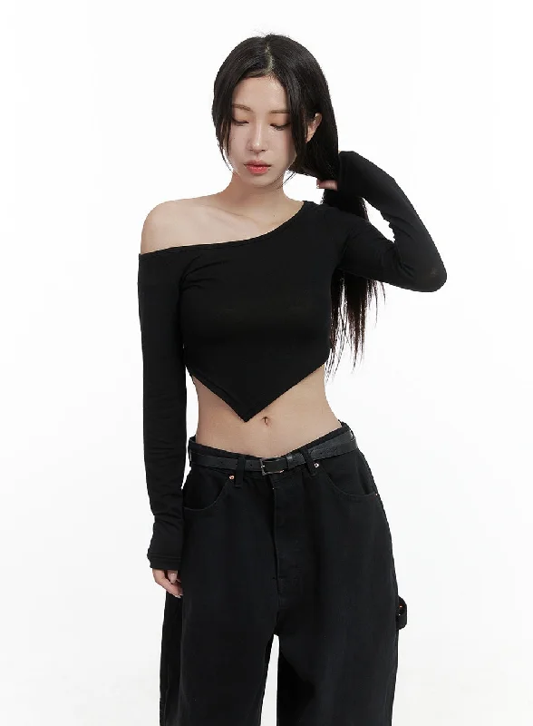 Weekend Deals to Make You Happy Unbalanced One-Shoulder Crop Top CS430