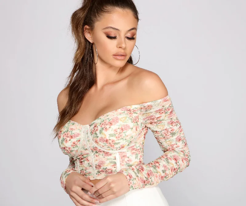 Extra Savings A Ruched Romance Floral Crop Top