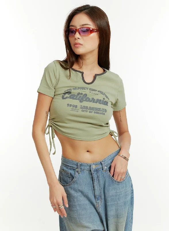 Half Price Lettering Shirred Crop Top CU421