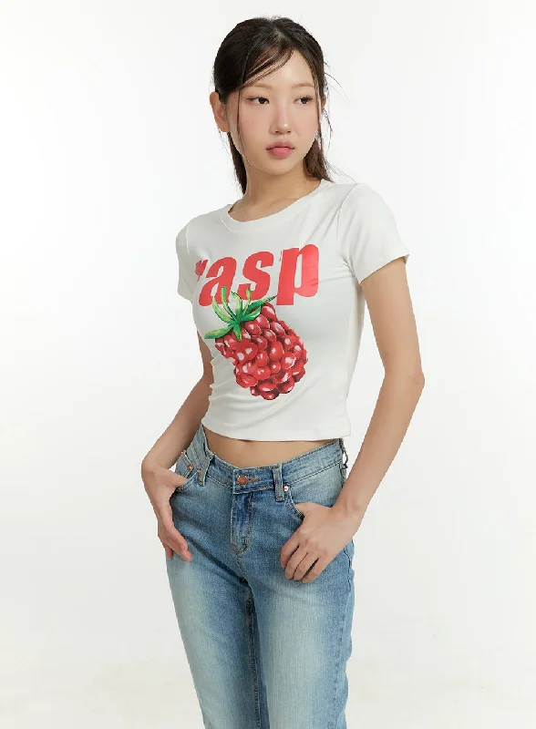 Final Offer Raspberry Graphic Cotton Crop Tee CU428