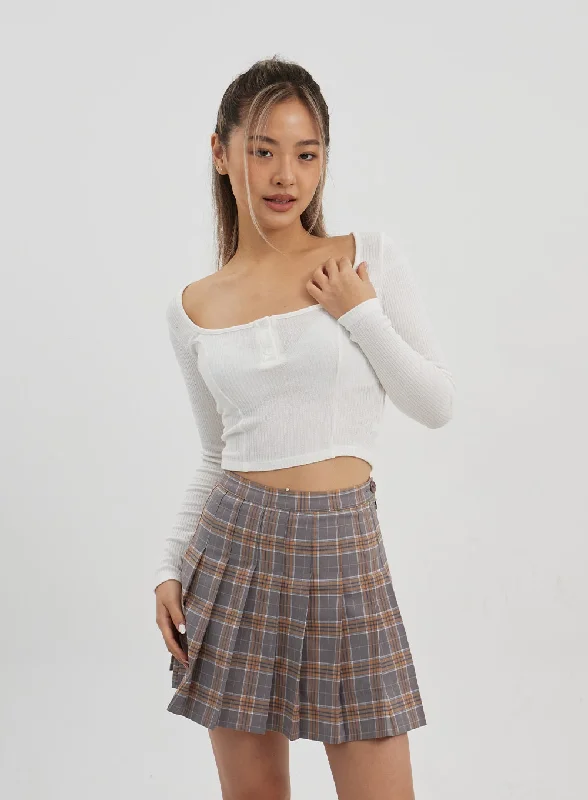 Now or Never Square Neck Button Cropped Long Sleeve Top CJ325