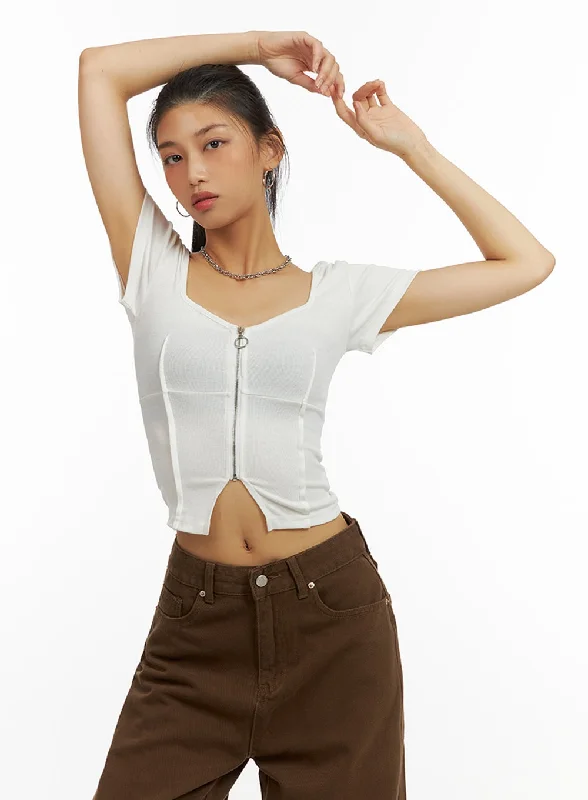 Weekend Deals That Please Zip-Up Crop Top IU412