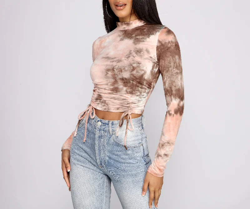 Deep Savings So Retro Ruched Tie Dye Crop Top