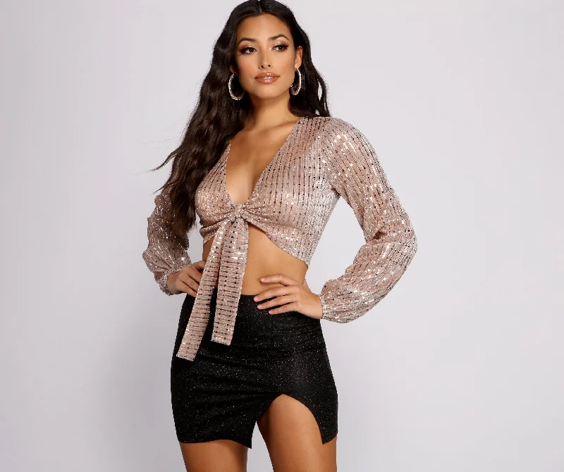 Price Slash Fab Sequin Tie Front Top