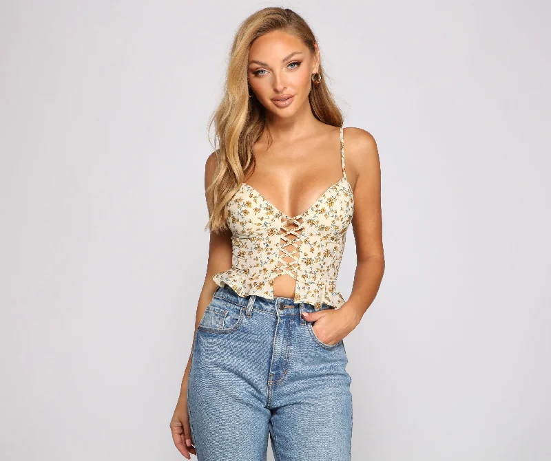Weekend Savings Fiesta Laced In Florals Peplum Crop Top