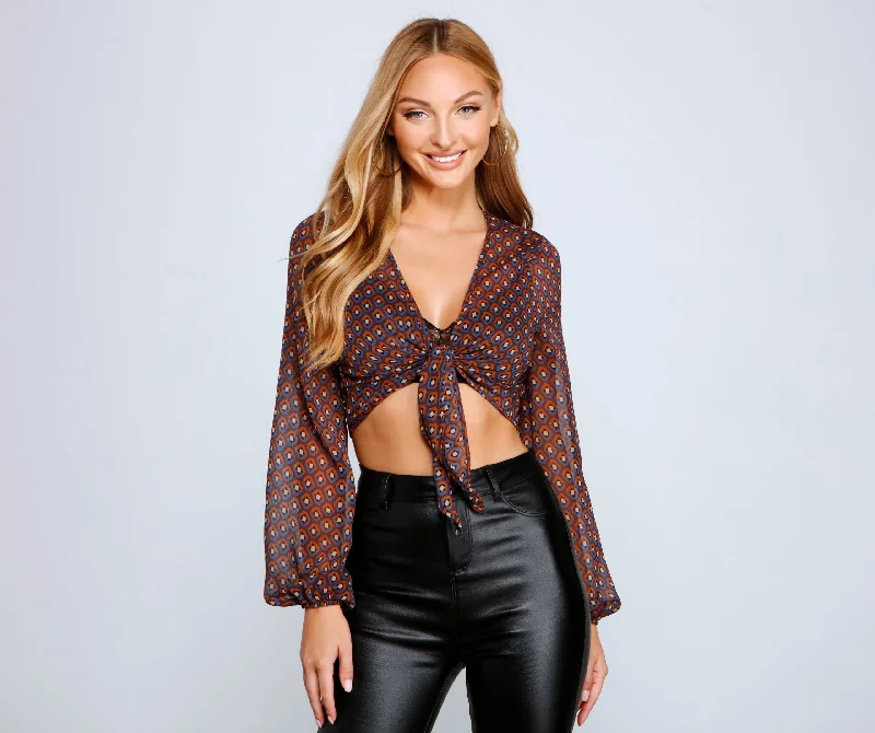 Weekend Bargains Galore Geometric Chic Tie Front Top