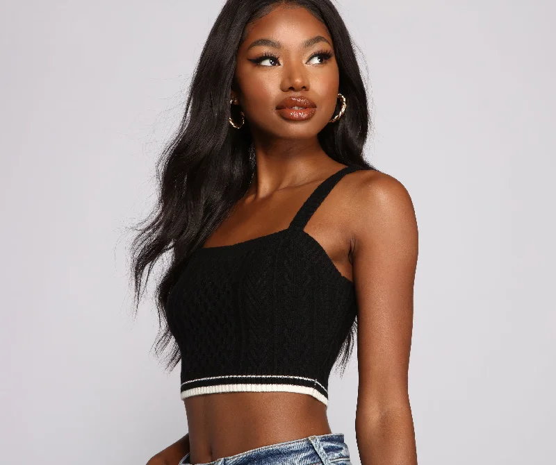 Hurry Up So Cozy Cable Knit Ribbed Crop Top