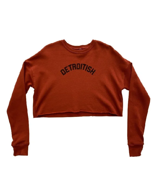 Value Pack Ink Detroit Detroitish Women’s Cropped Fleece Crewneck Sweatshirt - Brick