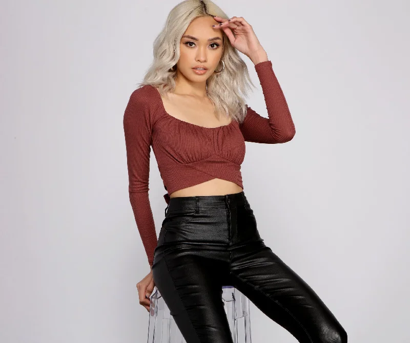 Weekend Offers That Thrill Tie Back Ribbed Knit Crop Top