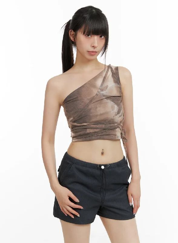 Don't Delay Unbalanced Graphic One Shoulder Crop Top CL422