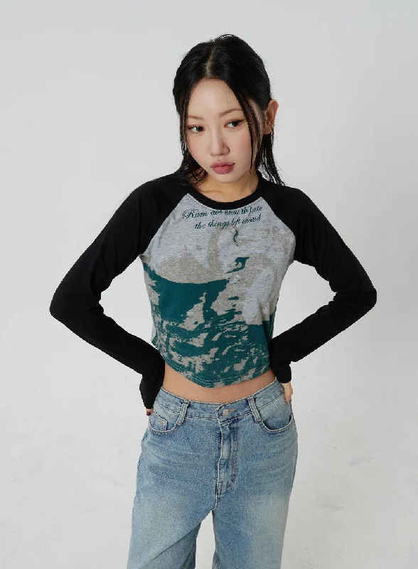 Markdown Sale Graphic Crewneck Cropped Top CJ330