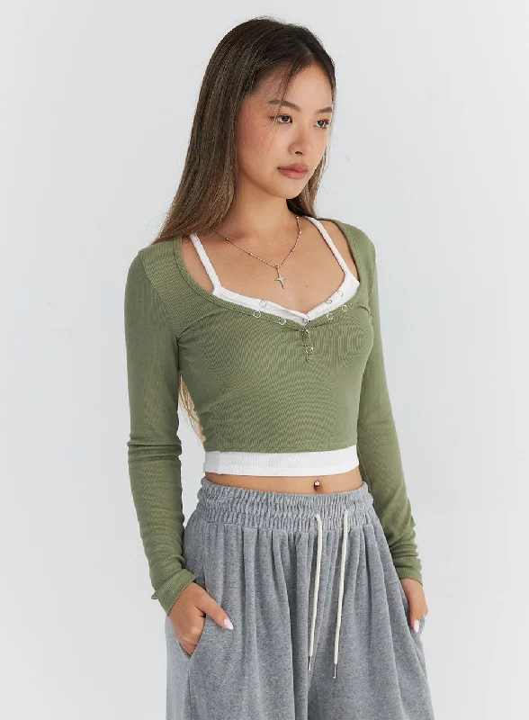 Exclusive Offer Layered Front Button Long Sleeve Top CO311