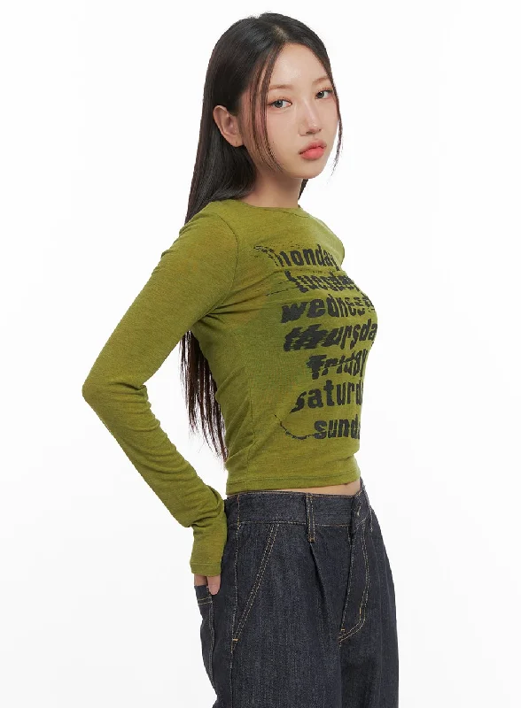 Year-End Clearance Lettered Long Sleeve Crop Tee CO402