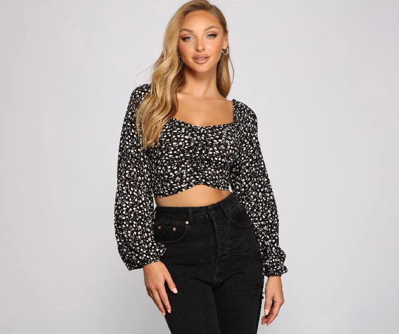 Hurry Up Caught In A Floral Gauze Knit Crop Top