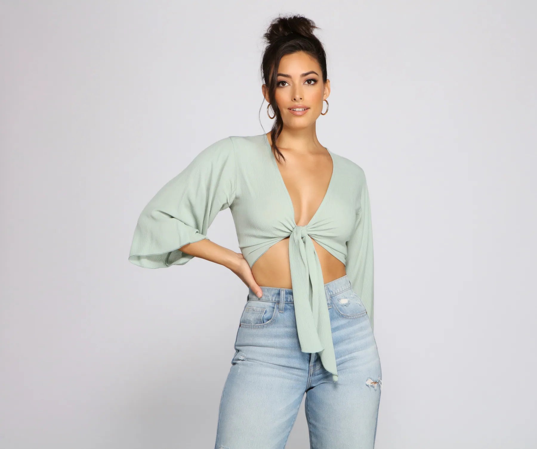 Instant Deal Take A Gaze Gauze Tie Front Top