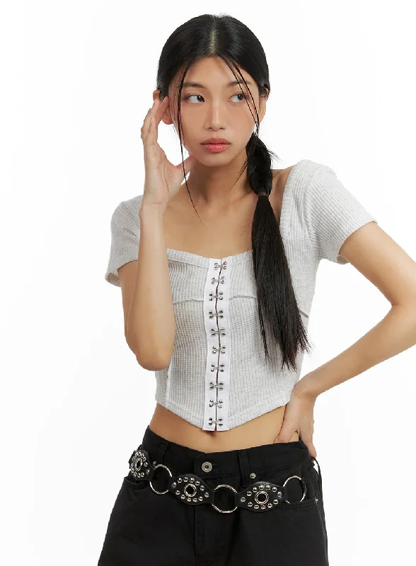 Weekend Savings Sensation Buckle Square Neck Crop Top CA423