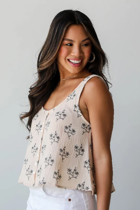 Weekend Specials to Celebrate FINAL SALE - Darling Arrival Natural Linen Floral Tank