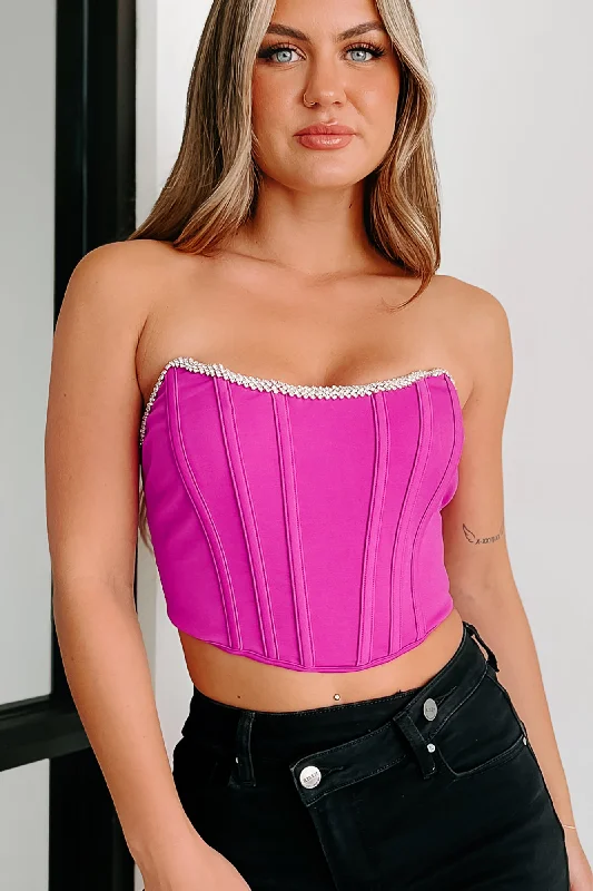 Overstock Clearance Luxurious Living Rhinestone Trim Corset Top (Magenta)