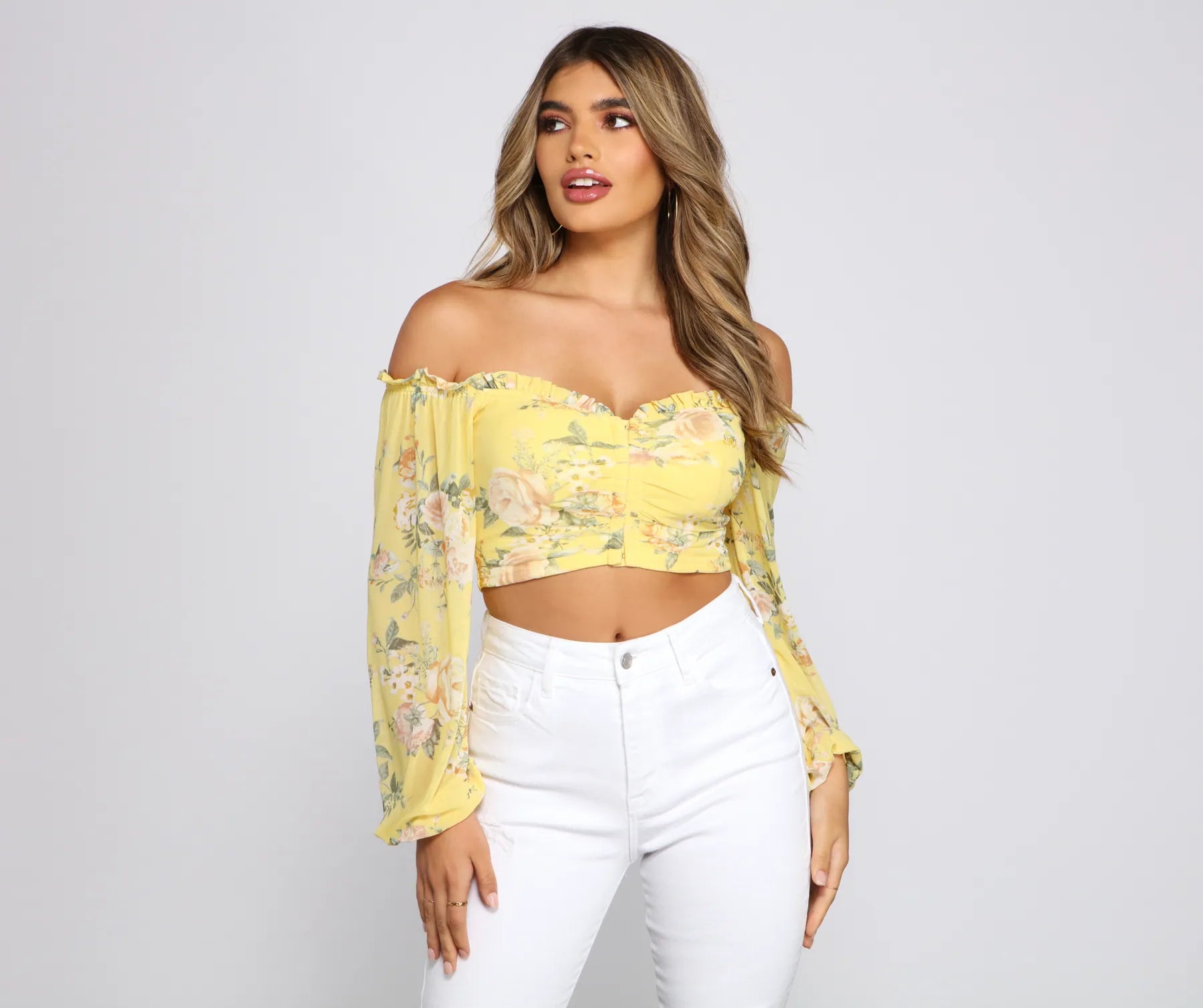 Now or Never Off The Shoulder Floral Sensation Crop Top