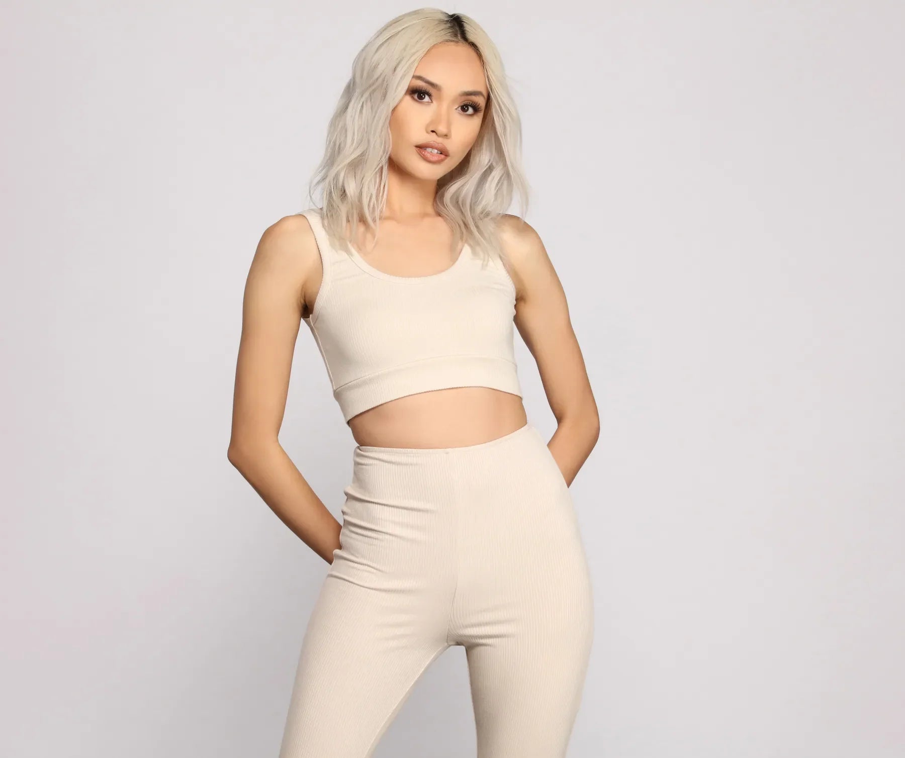Overstock Clearance Scoop Neck Ribbed Knit Crop Top