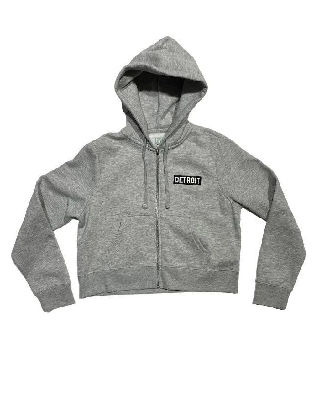 Cash Savings Ink Detroit- Crop Zip Up Hoodie - Heather Grey