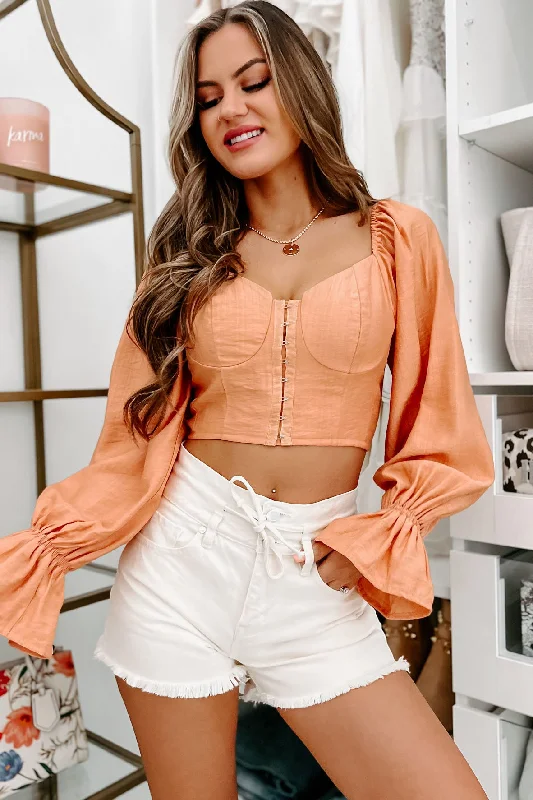 Quick Sale Steal Your Attention Hook Front Bustier Crop Top (Peach)