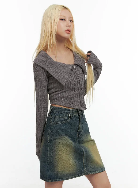 Major Deal Zipper Chic Collared Crop Top CO415