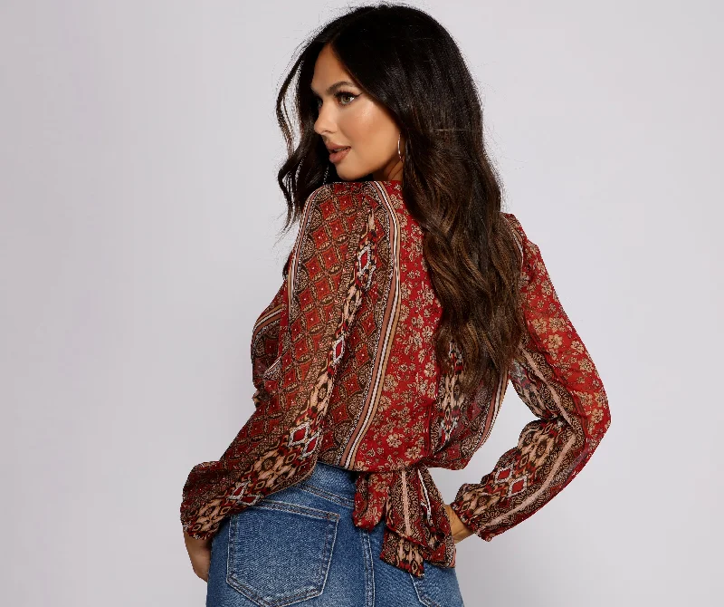 Pay Less Bohemian Beauty Surplice Tie Back Top